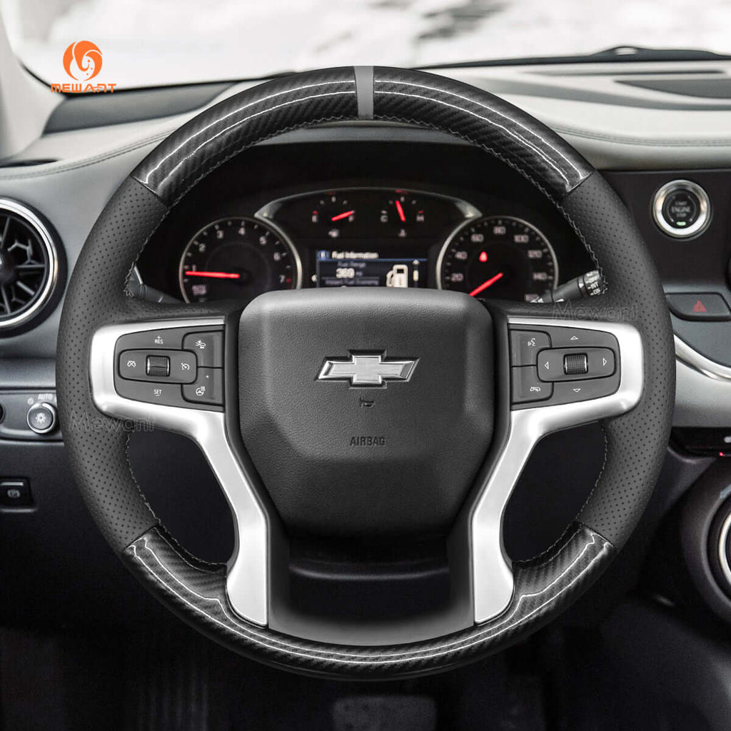 MEWANT Hand Stitch Car Steering Wheel Cover for Chevrolet Blazer Silverado Suburban Tahoe - Alcantara, Leather, Carbon Fiber, Easy Install, Non - Slip, Best Steering Wheel Cover