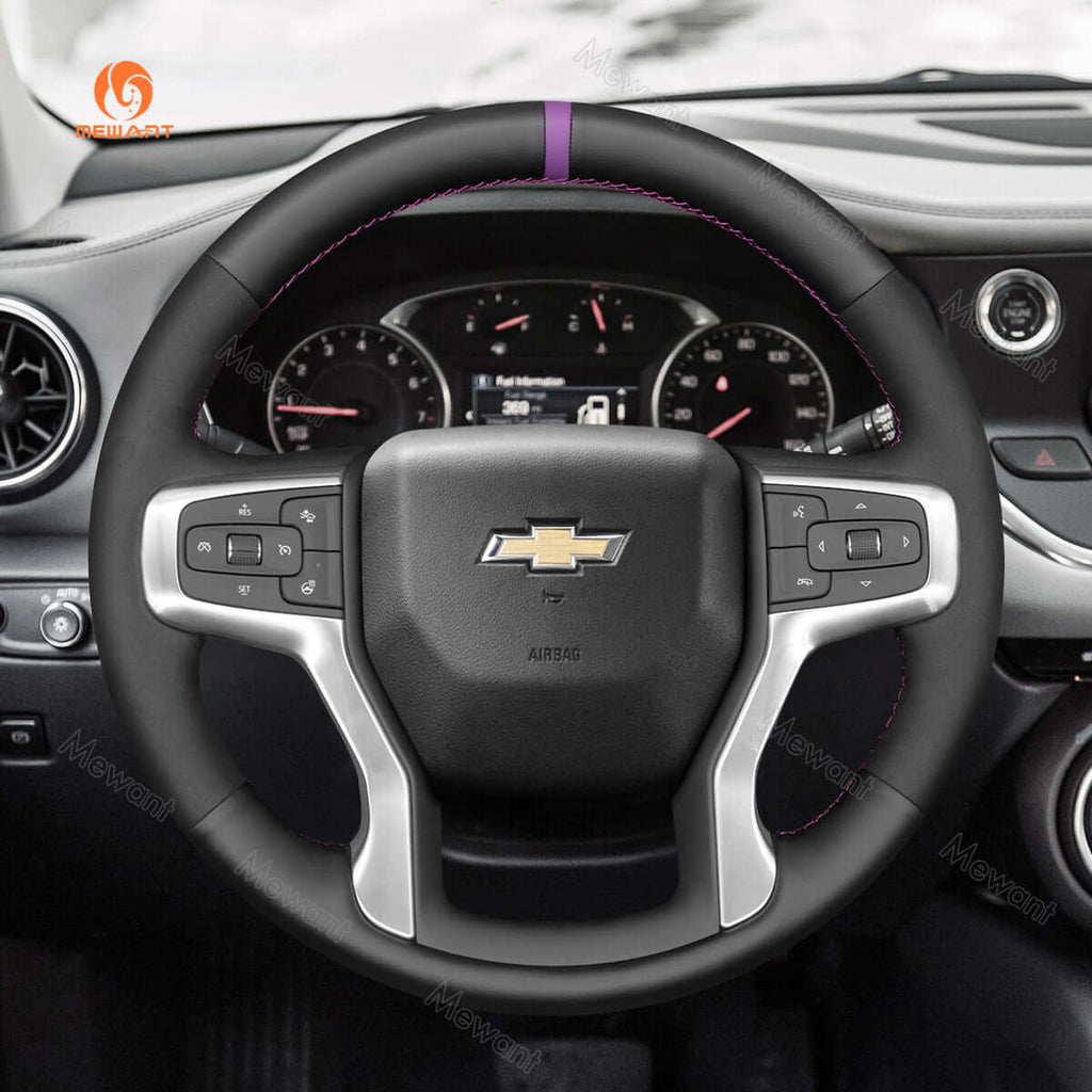 MEWANT Hand Stitch Car Steering Wheel Cover for Chevrolet Blazer Silverado Suburban Tahoe - Alcantara, Leather, Carbon Fiber, Easy Install, Non - Slip, Best Steering Wheel Cover