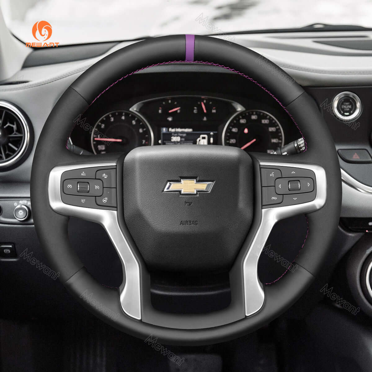 MEWANT Hand Stitch Car Steering Wheel Cover for Chevrolet Blazer Silverado Suburban Tahoe - Alcantara, Leather, Carbon Fiber, Easy Install, Non - Slip, Best Steering Wheel Cover
