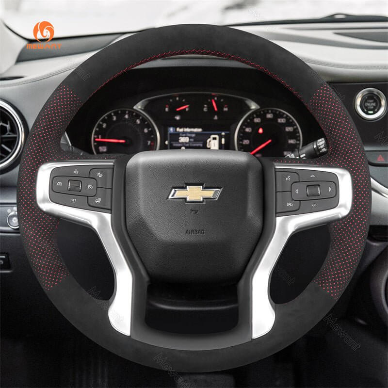 MEWANT Hand Stitch Car Steering Wheel Cover for Chevrolet Blazer Silverado Suburban Tahoe - Alcantara, Leather, Carbon Fiber, Easy Install, Non - Slip, Best Steering Wheel Cover