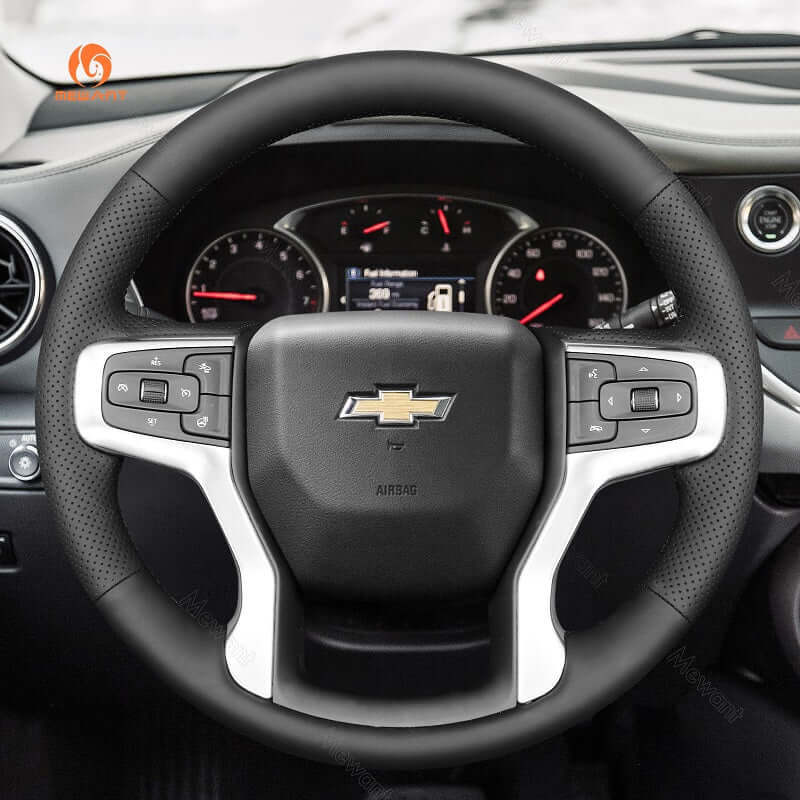 MEWANT Hand Stitch Car Steering Wheel Cover for Chevrolet Blazer Silverado Suburban Tahoe - Alcantara, Leather, Carbon Fiber, Easy Install, Non - Slip, Best Steering Wheel Cover