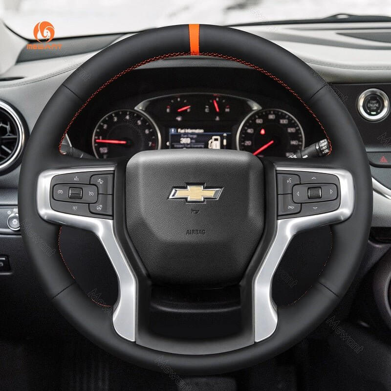 MEWANT Hand Stitch Car Steering Wheel Cover for Chevrolet Blazer Silverado Suburban Tahoe - Alcantara, Leather, Carbon Fiber, Easy Install, Non - Slip, Best Steering Wheel Cover