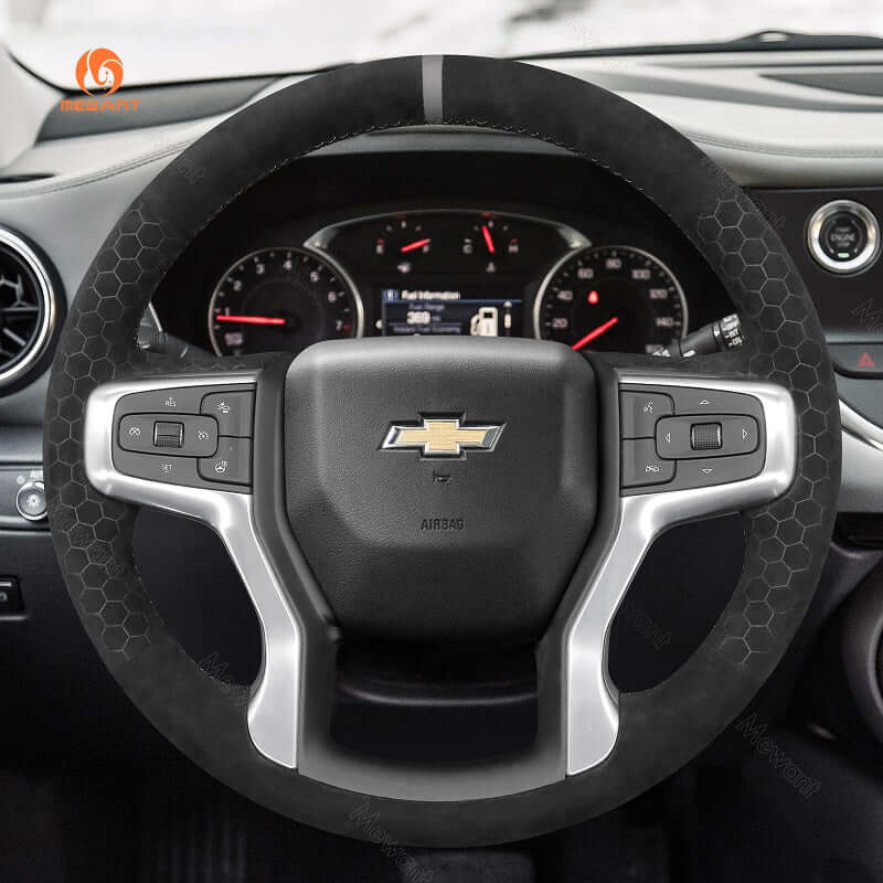 MEWANT Hand Stitch Car Steering Wheel Cover for Chevrolet Blazer Silverado Suburban Tahoe - Alcantara, Leather, Carbon Fiber, Easy Install, Non - Slip, Best Steering Wheel Cover