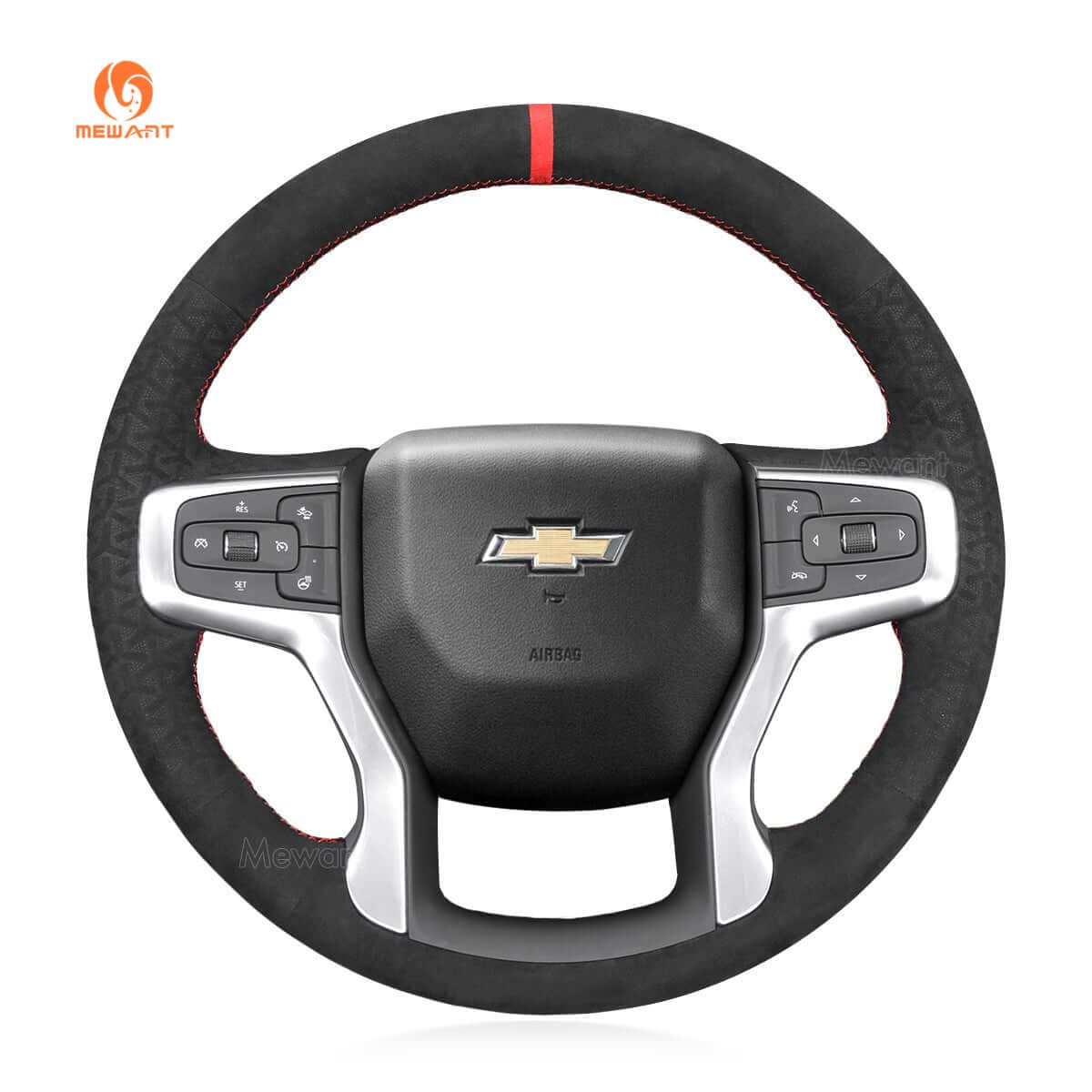 MEWANT Hand Stitch Car Steering Wheel Cover for Chevrolet Blazer Silverado Suburban Tahoe - Alcantara, Leather, Carbon Fiber, Easy Install, Non - Slip, Best Steering Wheel Cover