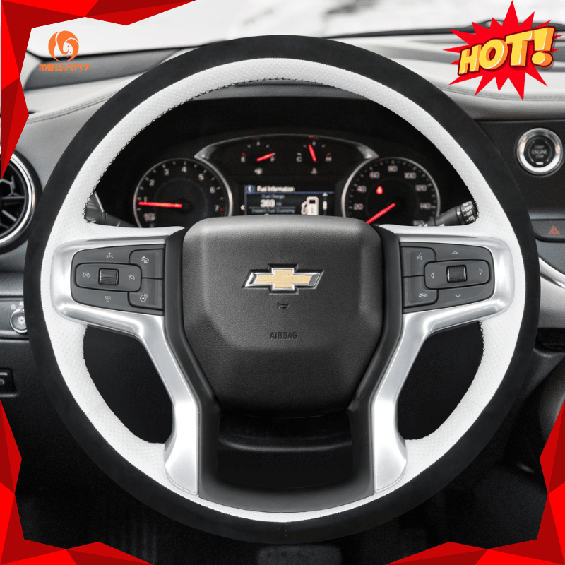 MEWANT Hand Stitch Car Steering Wheel Cover for Chevrolet Blazer Silverado Suburban Tahoe - Alcantara, Leather, Carbon Fiber, Easy Install, Non - Slip, Best Steering Wheel Cover