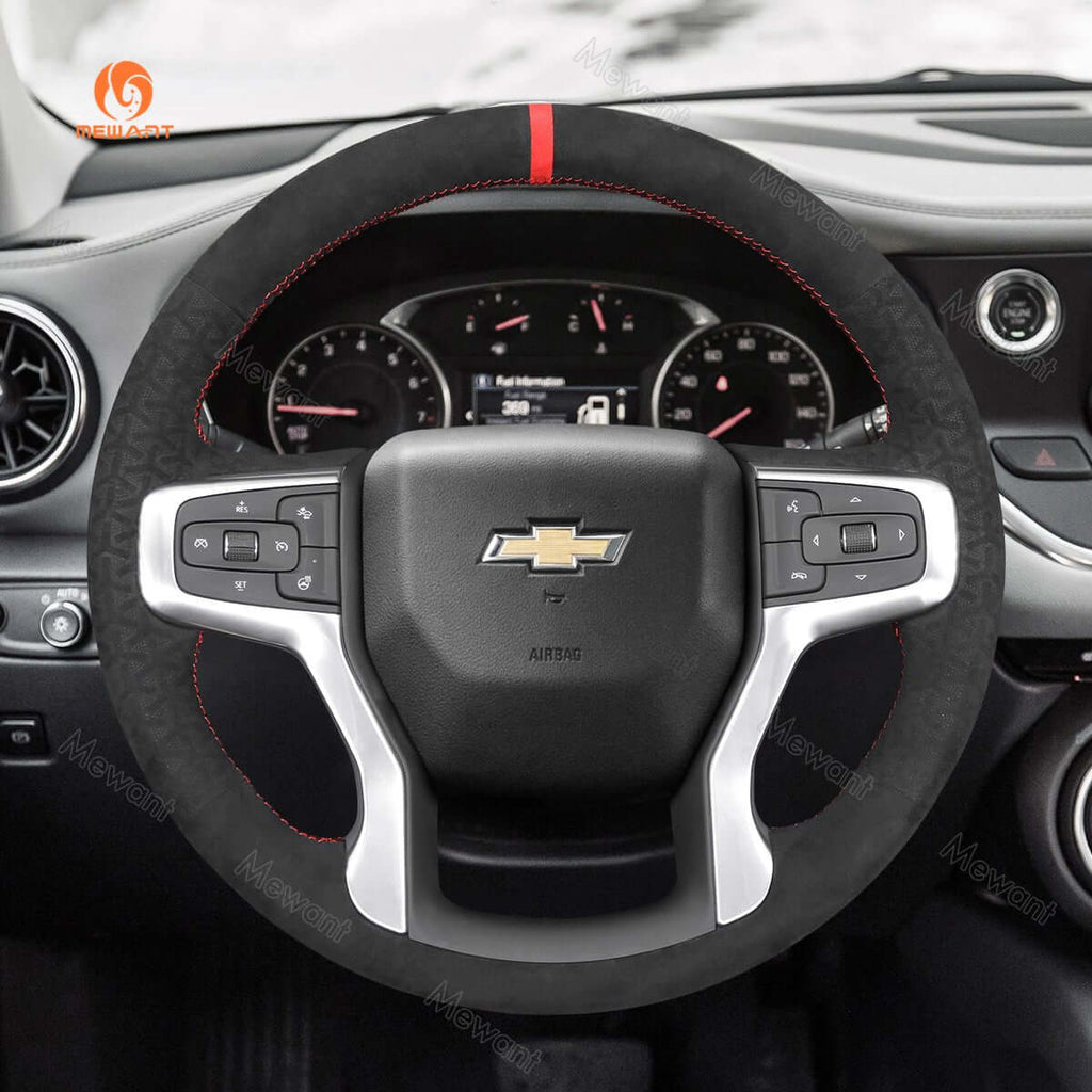 MEWANT Hand Stitch Car Steering Wheel Cover for Chevrolet Blazer Silverado Suburban Tahoe - Alcantara, Leather, Carbon Fiber, Easy Install, Non - Slip, Best Steering Wheel Cover