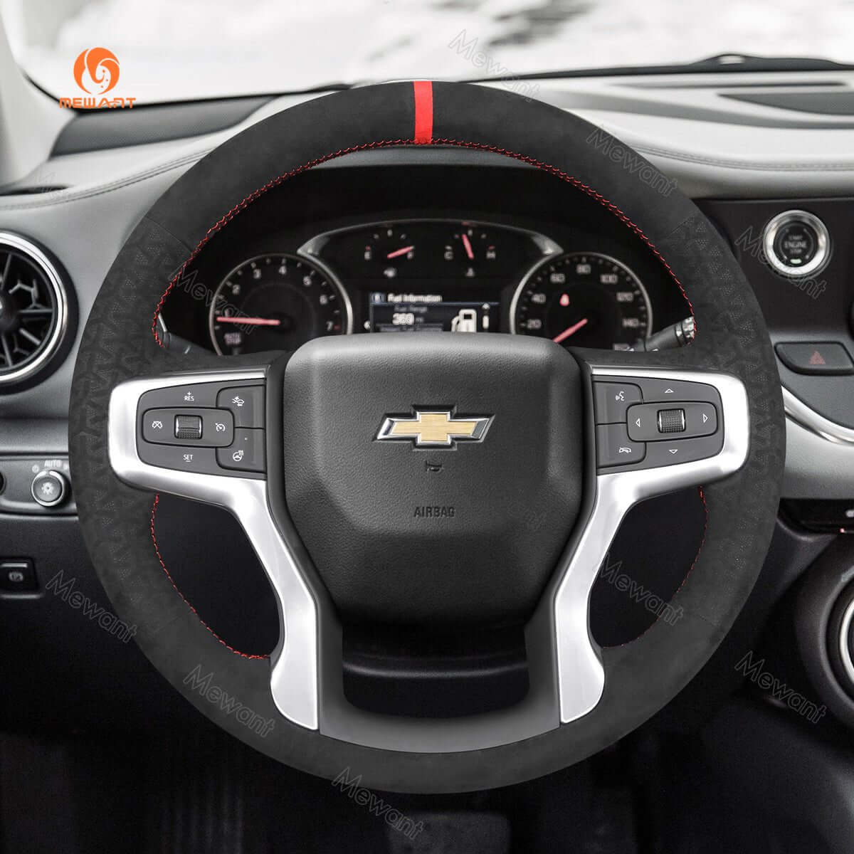 MEWANT Hand Stitch Car Steering Wheel Cover for Chevrolet Blazer Silverado Suburban Tahoe - Alcantara, Leather, Carbon Fiber, Easy Install, Non - Slip, Best Steering Wheel Cover