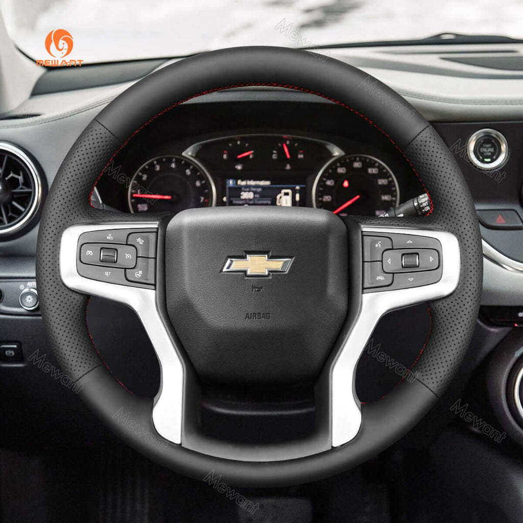 MEWANT Hand Stitch Car Steering Wheel Cover for Chevrolet Blazer Silverado Suburban Tahoe - Alcantara, Leather, Carbon Fiber, Easy Install, Non - Slip, Best Steering Wheel Cover