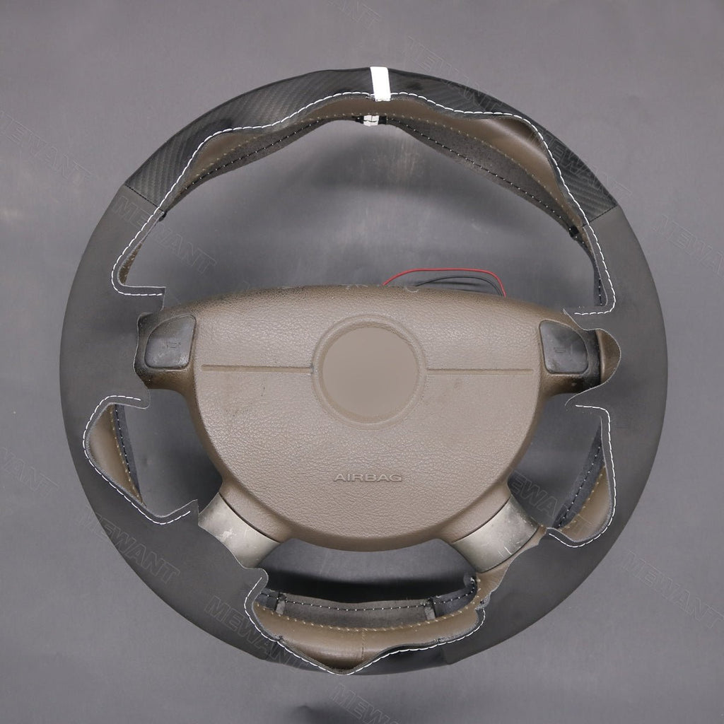 MEWANT Hand Stitch Car Steering Wheel Cover for Chevrolet (Chevy) Aveo/ Kalos/ Lacetti/ Nubira/ for Pontiac G3/for Holden Barina/ Viva - Alcantara, Leather, Carbon Fiber, Easy Install, Non - Slip, Best Steering Wheel Cover