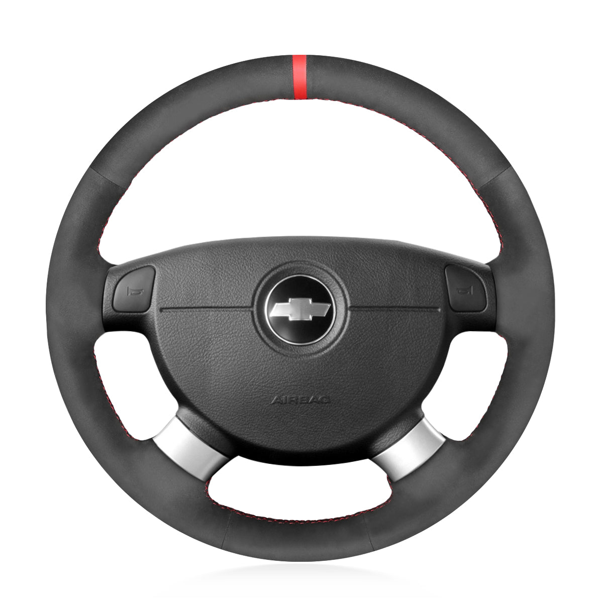 MEWANT Hand Stitch Car Steering Wheel Cover for Chevrolet (Chevy) Aveo/ Kalos/ Lacetti/ Nubira/ for Pontiac G3/for Holden Barina/ Viva - Alcantara, Leather, Carbon Fiber, Easy Install, Non - Slip, Best Steering Wheel Cover