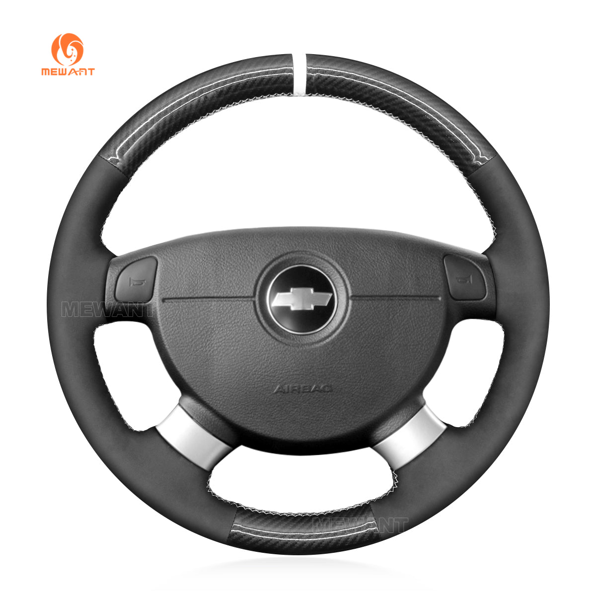 MEWANT Hand Stitch Car Steering Wheel Cover for Chevrolet (Chevy) Aveo/ Kalos/ Lacetti/ Nubira/ for Pontiac G3/for Holden Barina/ Viva - Alcantara, Leather, Carbon Fiber, Easy Install, Non - Slip, Best Steering Wheel Cover