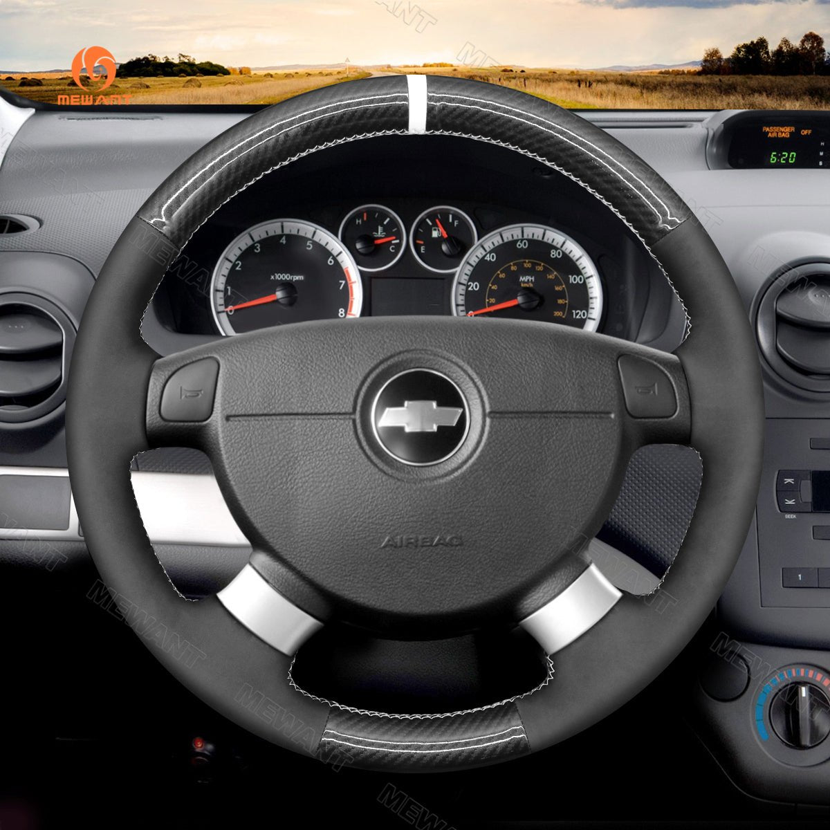 MEWANT Hand Stitch Car Steering Wheel Cover for Chevrolet (Chevy) Aveo/ Kalos/ Lacetti/ Nubira/ for Pontiac G3/for Holden Barina/ Viva - Mewant Cover