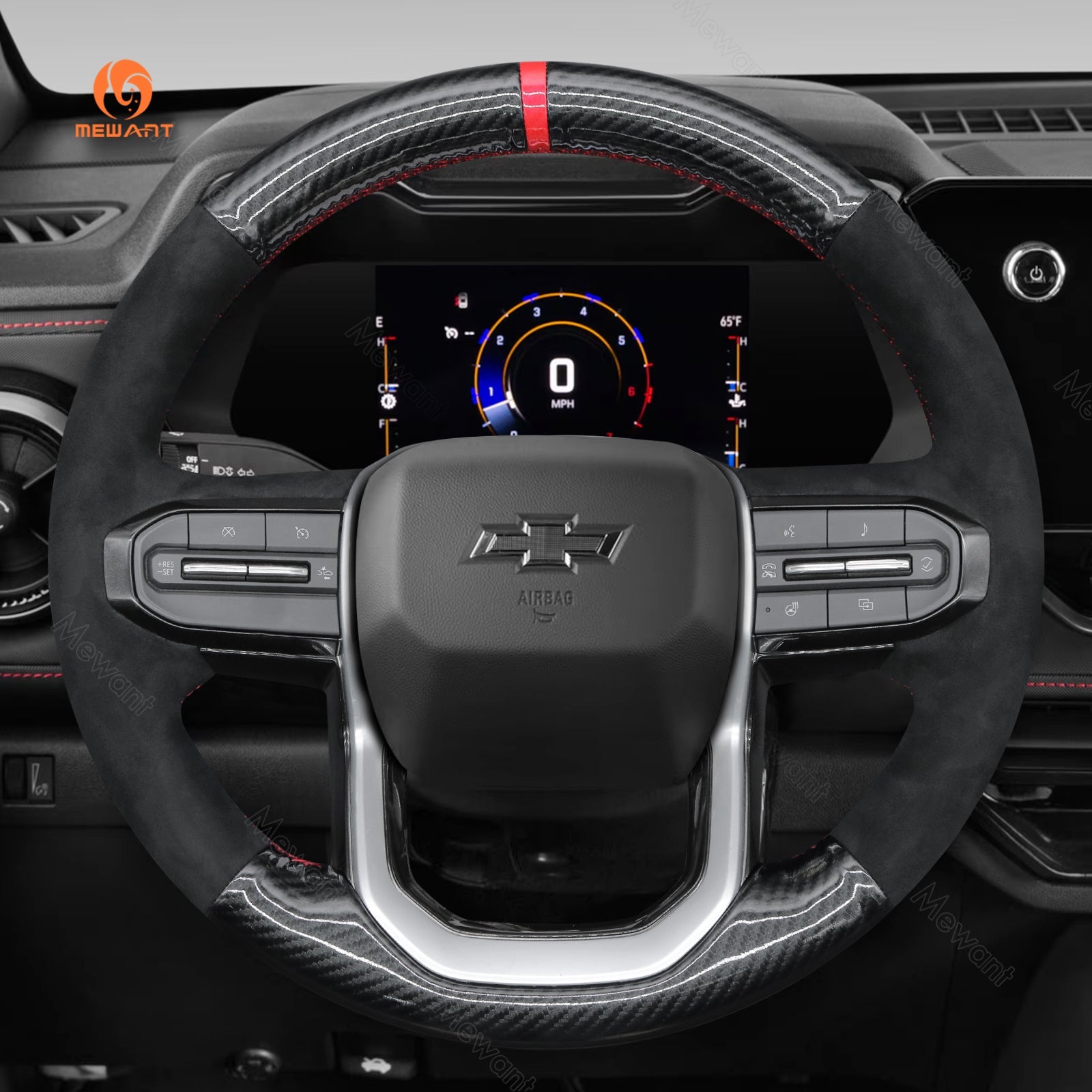 MEWANT Hand Stitch Car Steering Wheel Cover for Chevrolet (Chevy) Colorado 2023 - 2024 - Alcantara, Leather, Carbon Fiber, Easy Install, Non - Slip, Best Steering Wheel Cover