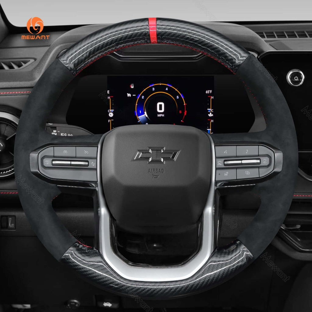 MEWANT Hand Stitch Car Steering Wheel Cover for Chevrolet (Chevy) Colorado 2023 - 2024 - Alcantara, Leather, Carbon Fiber, Easy Install, Non - Slip, Best Steering Wheel Cover