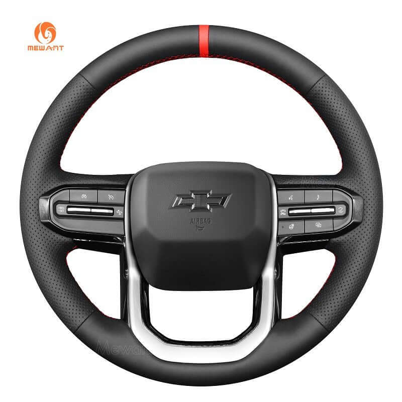 MEWANT Hand Stitch Car Steering Wheel Cover for Chevrolet (Chevy) Colorado 2023 - 2024 - Alcantara, Leather, Carbon Fiber, Easy Install, Non - Slip, Best Steering Wheel Cover