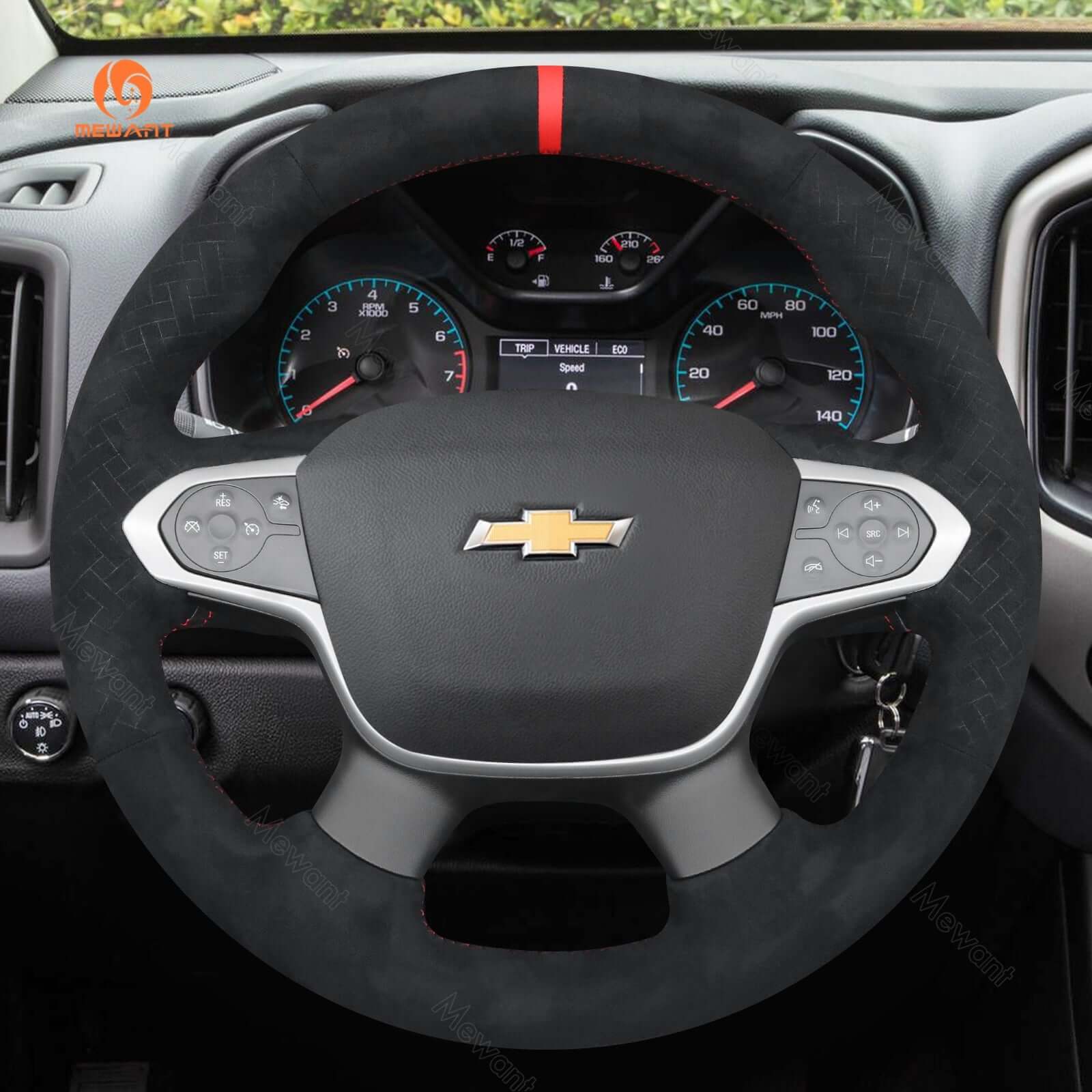 MEWANT Hand Stitch Car Steering Wheel Cover for Chevrolet (Chevy) Colorado/ Traverse - Alcantara, Leather, Carbon Fiber, Easy Install, Non - Slip, Best Steering Wheel Cover