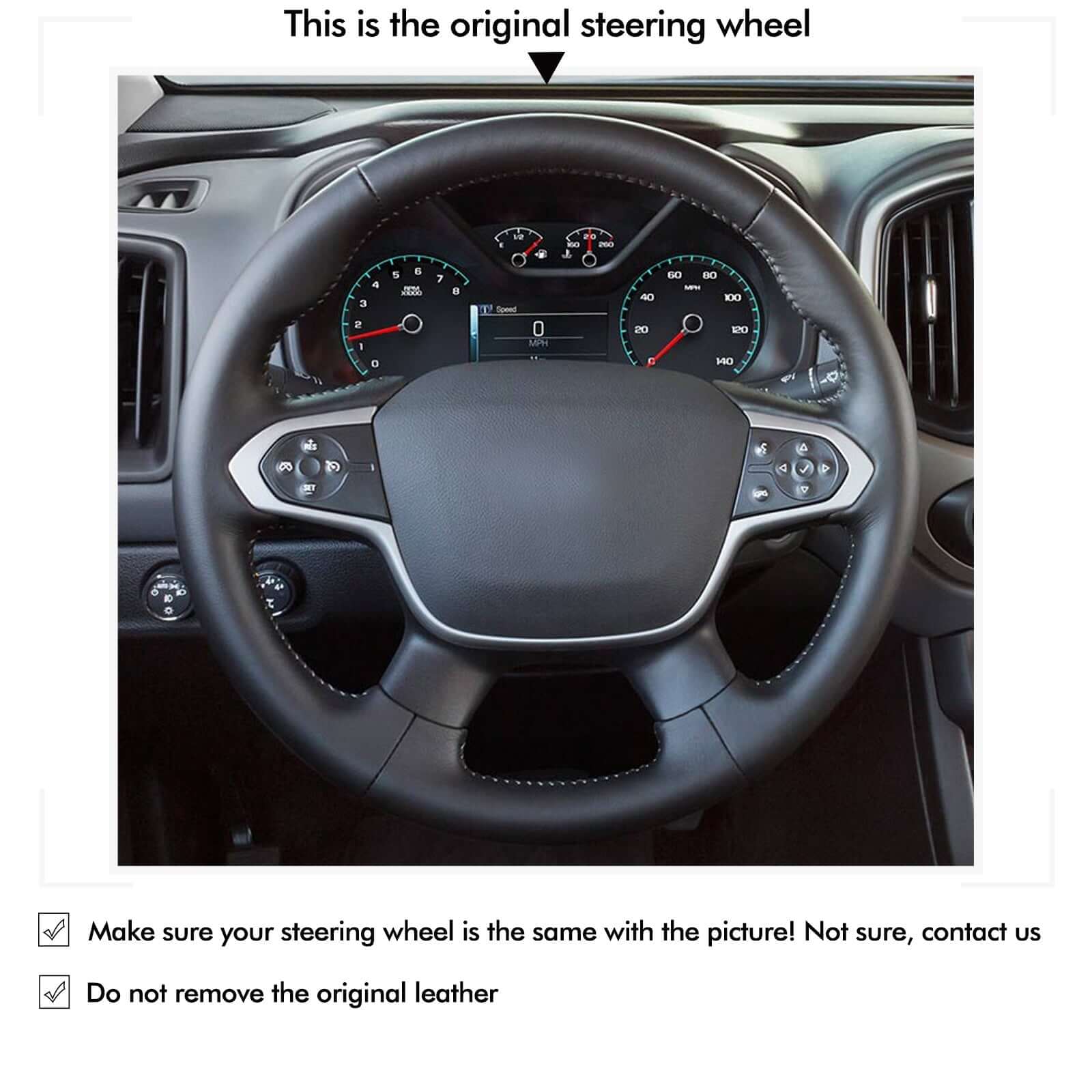 MEWANT Hand Stitch Car Steering Wheel Cover for Chevrolet (Chevy) Colorado/ Traverse - Alcantara, Leather, Carbon Fiber, Easy Install, Non - Slip, Best Steering Wheel Cover