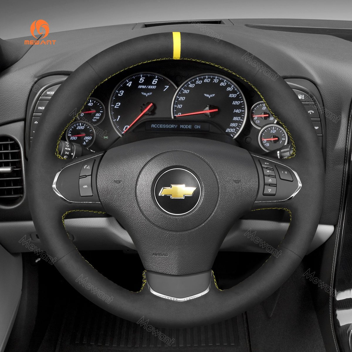 MEWANT Hand Stitch Car Steering Wheel Cover for Chevrolet Corvette (C6) 2012 - 2013 - Alcantara, Leather, Carbon Fiber, Easy Install, Non - Slip, Best Steering Wheel Cover