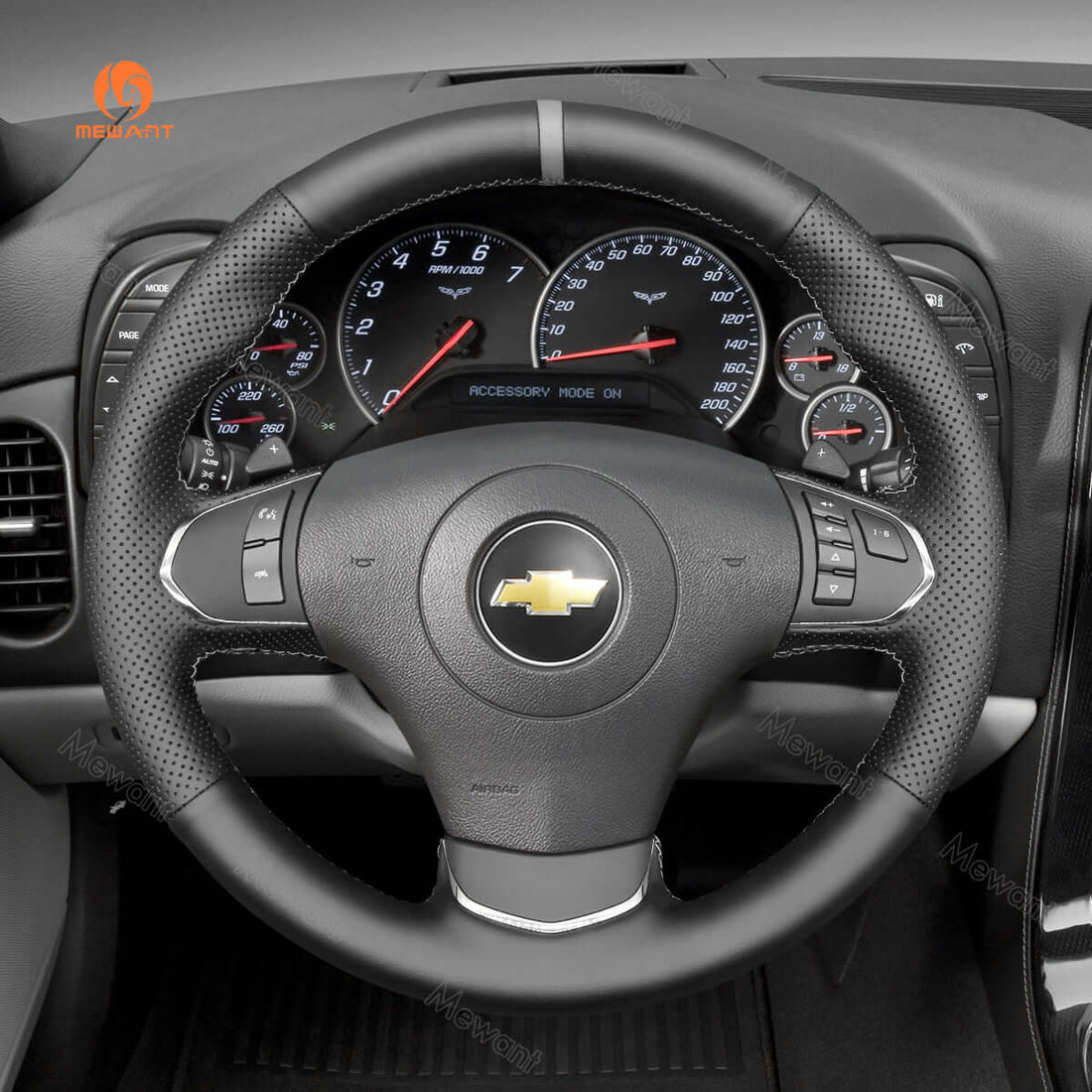 MEWANT Hand Stitch Car Steering Wheel Cover for Chevrolet Corvette (C6) 2012-2013