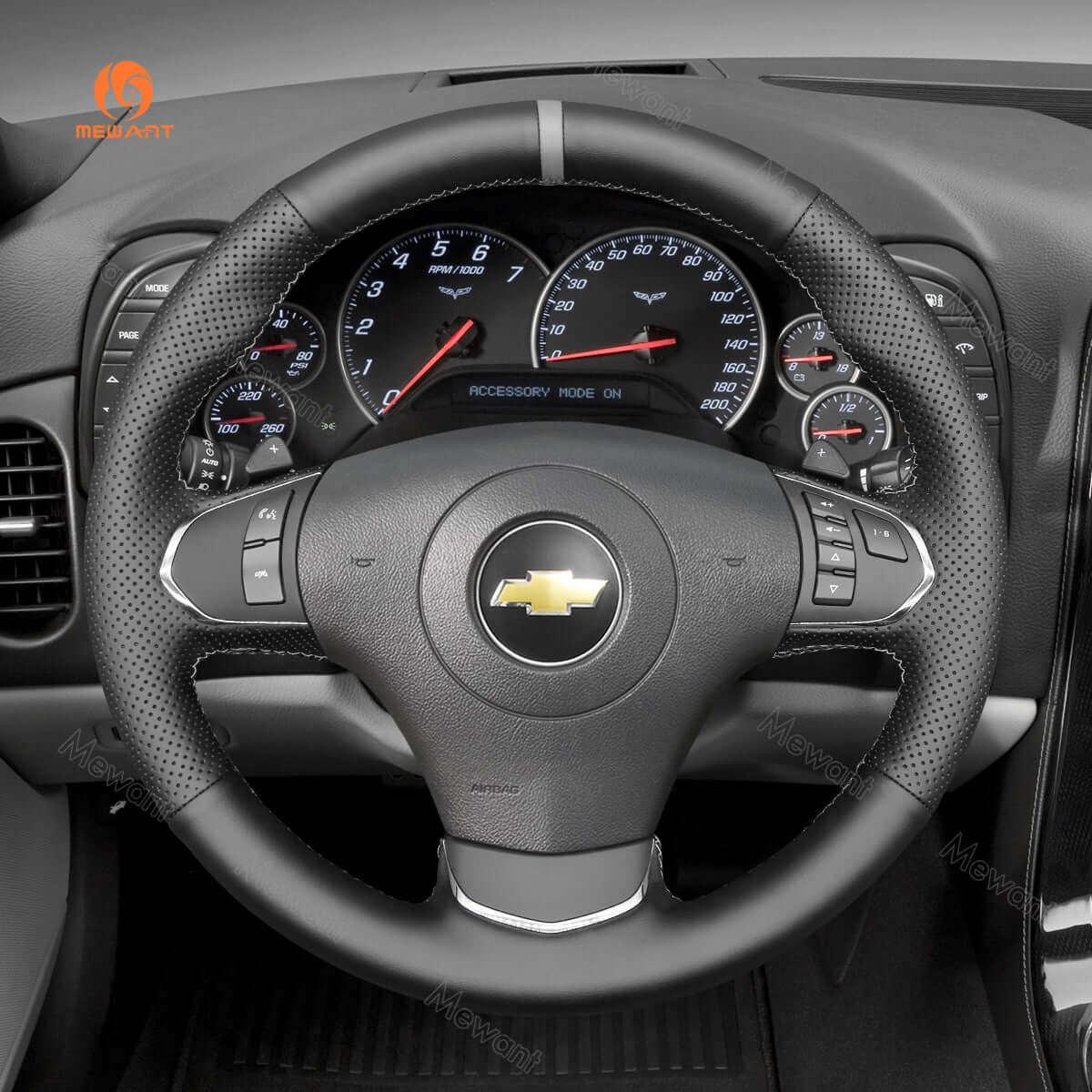 MEWANT Hand Stitch Car Steering Wheel Cover for Chevrolet Corvette (C6) 2012 - 2013 - Alcantara, Leather, Carbon Fiber, Easy Install, Non - Slip, Best Steering Wheel Cover