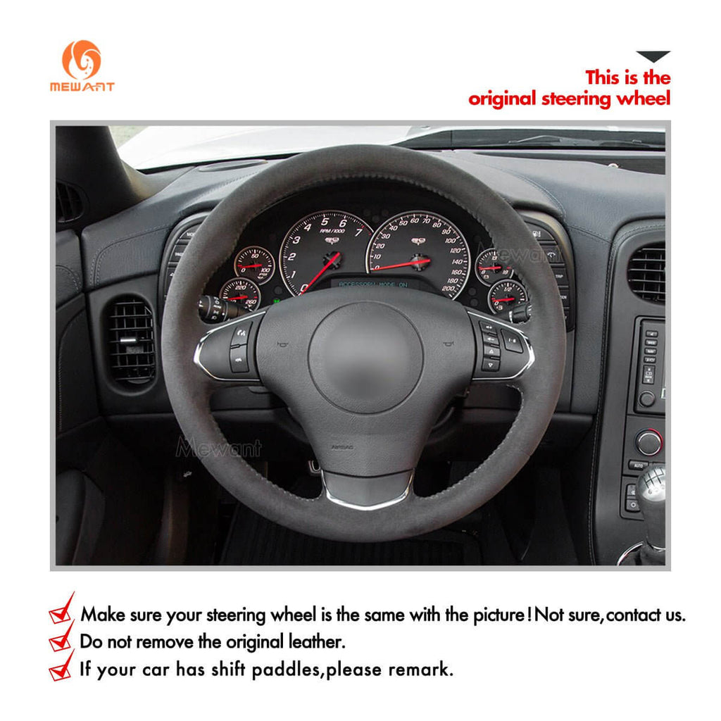 MEWANT Hand Stitch Car Steering Wheel Cover for Chevrolet Corvette (C6) 2012 - 2013 - Alcantara, Leather, Carbon Fiber, Easy Install, Non - Slip, Best Steering Wheel Cover