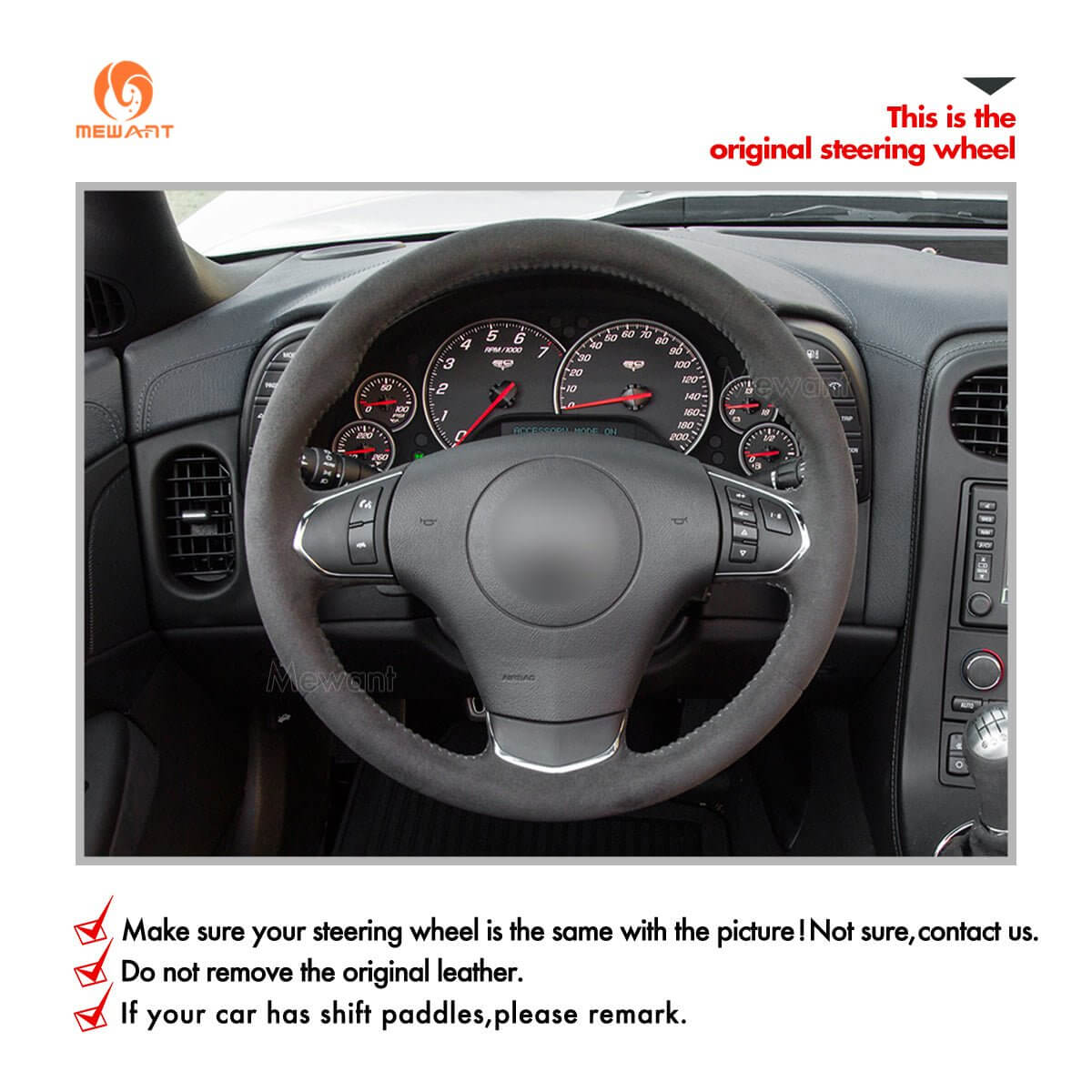 MEWANT Hand Stitch Car Steering Wheel Cover for Chevrolet Corvette (C6) 2012 - 2013 - Alcantara, Leather, Carbon Fiber, Easy Install, Non - Slip, Best Steering Wheel Cover