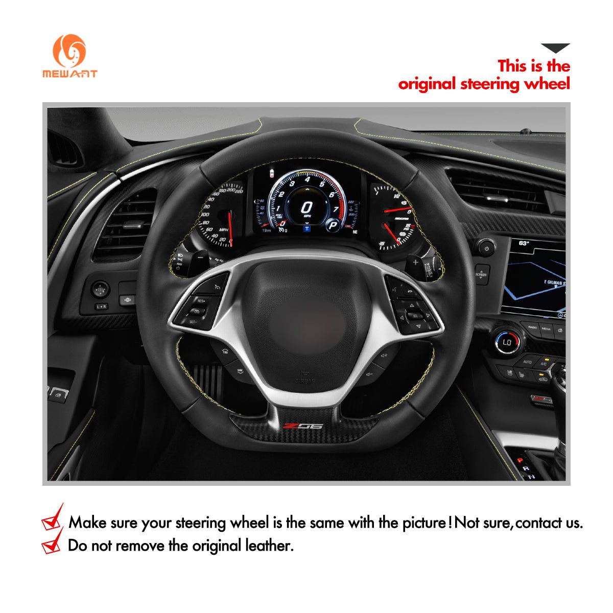 MEWANT Hand Stitch Car Steering Wheel Cover for Chevrolet Corvette (C7) 2015 - 2020 - Mewant Cover