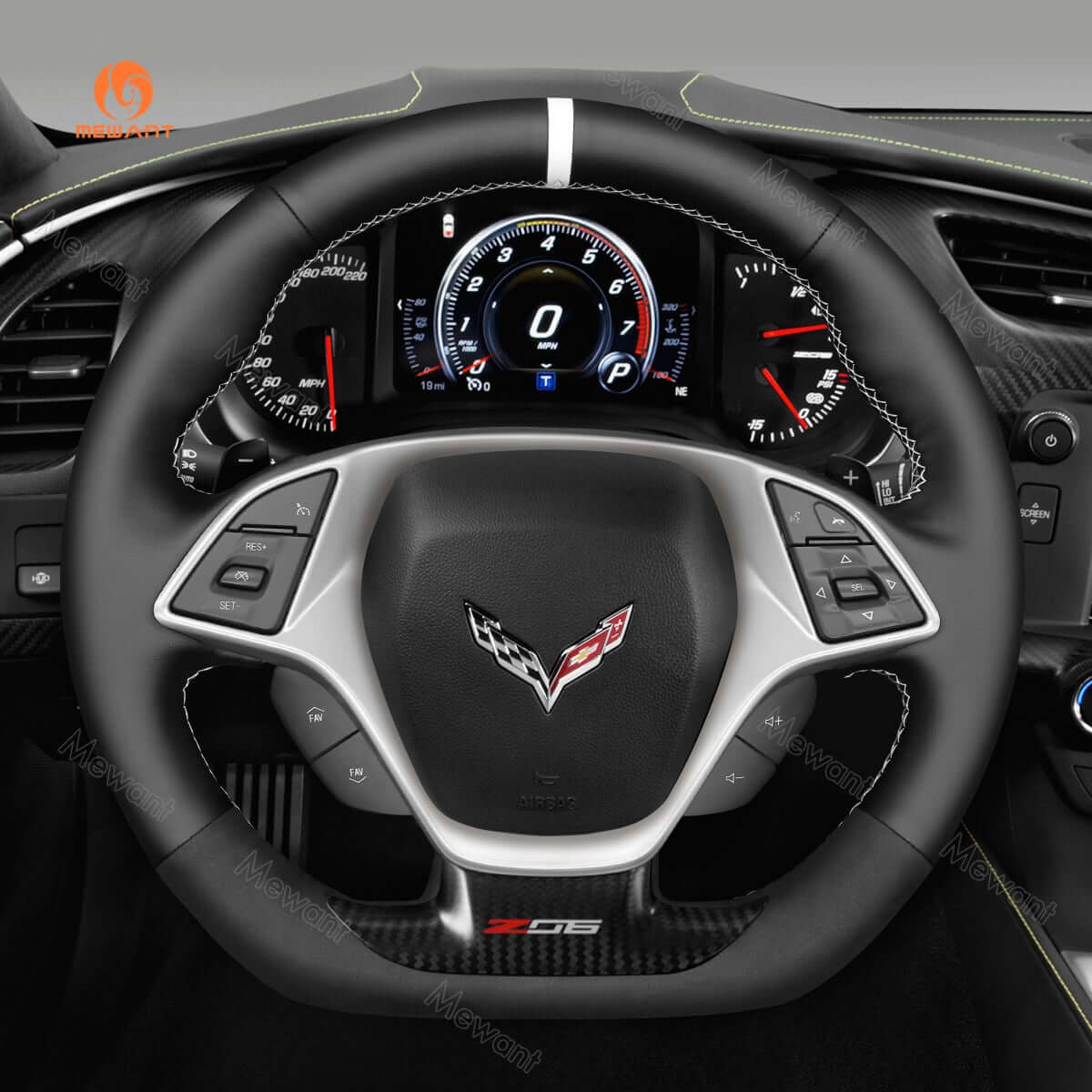 MEWANT Hand Stitch Car Steering Wheel Cover for Chevrolet Corvette (C7) 2015 - 2020 - Alcantara, Leather, Carbon Fiber, Easy Install, Non - Slip, Best Steering Wheel Cover