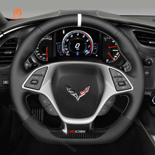 MEWANT Hand Stitch Car Steering Wheel Cover for Chevrolet Corvette (C7) 2015 - 2020 - Alcantara, Leather, Carbon Fiber, Easy Install, Non - Slip, Best Steering Wheel Cover