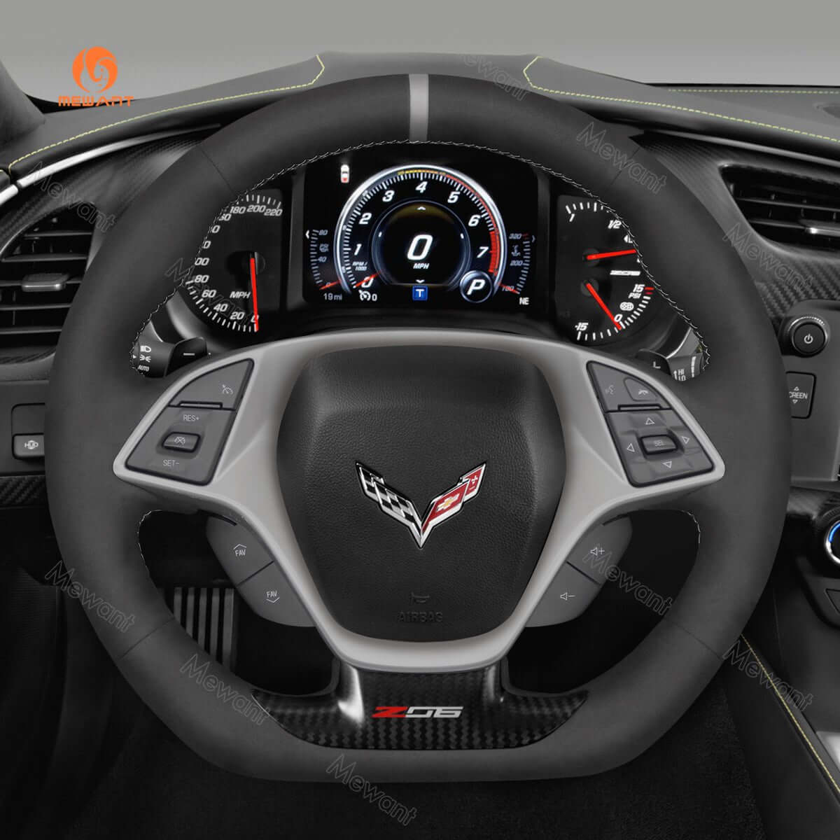 MEWANT Hand Stitch Car Steering Wheel Cover for Chevrolet Corvette (C7) 2015 - 2020 - Alcantara, Leather, Carbon Fiber, Easy Install, Non - Slip, Best Steering Wheel Cover