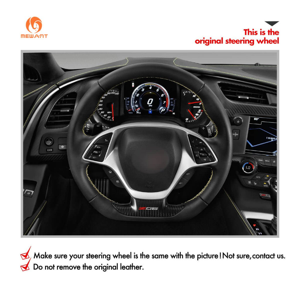 MEWANT Hand Stitch Car Steering Wheel Cover for Chevrolet Corvette (C7) 2015 - 2020 - Alcantara, Leather, Carbon Fiber, Easy Install, Non - Slip, Best Steering Wheel Cover