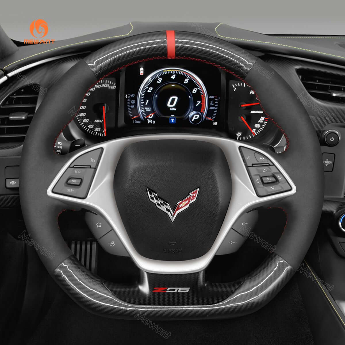 MEWANT Hand Stitch Car Steering Wheel Cover for Chevrolet Corvette (C7) 2015 - 2020 - Alcantara, Leather, Carbon Fiber, Easy Install, Non - Slip, Best Steering Wheel Cover