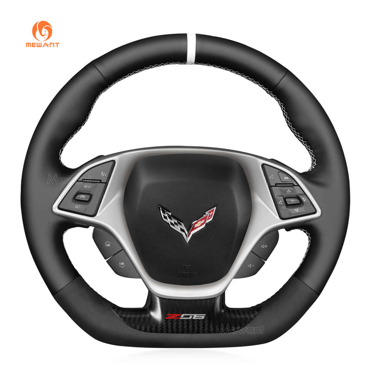 MEWANT Hand Stitch Car Steering Wheel Cover for Chevrolet Corvette (C7) 2015 - 2020 - Alcantara, Leather, Carbon Fiber, Easy Install, Non - Slip, Best Steering Wheel Cover