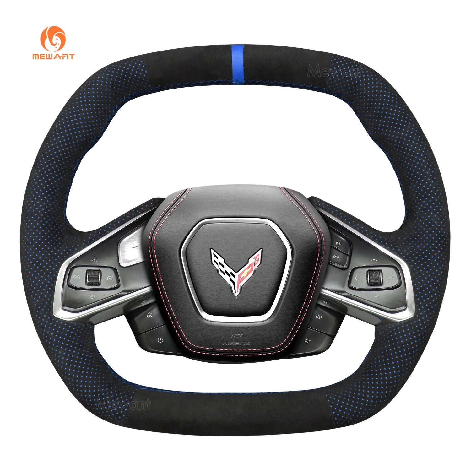 MEWANT Hand Stitch Car Steering Wheel Cover for Chevrolet Corvette (C8) 2020 - 2023 - Alcantara, Leather, Carbon Fiber, Easy Install, Non - Slip, Best Steering Wheel Cover