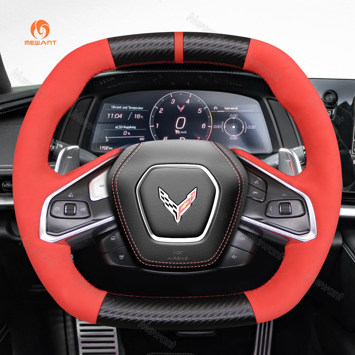 MEWANT Hand Stitch Car Steering Wheel Cover for Chevrolet Corvette (C8) 2020 - 2023 - Alcantara, Leather, Carbon Fiber, Easy Install, Non - Slip, Best Steering Wheel Cover