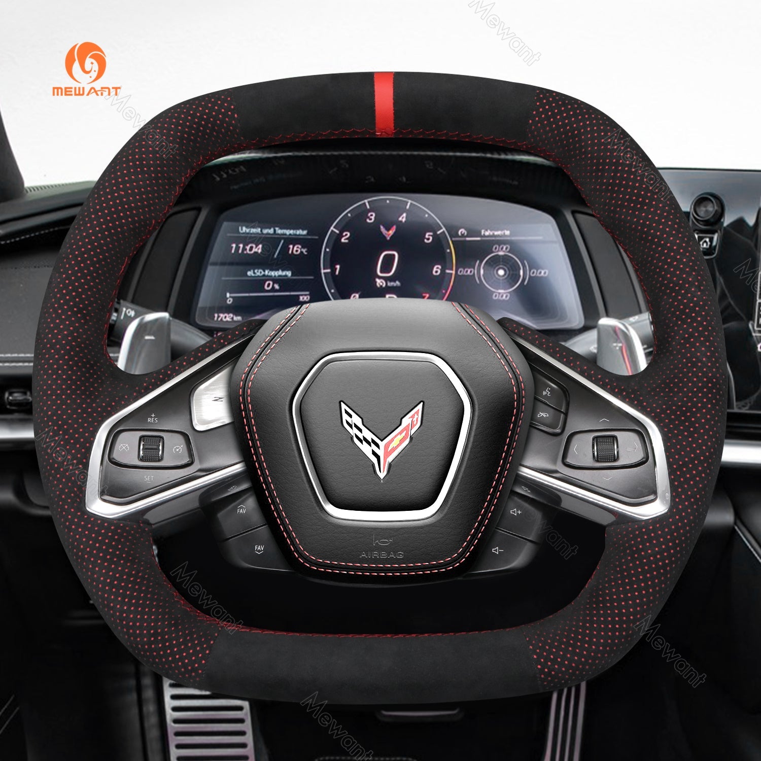 MEWANT Hand Stitch Car Steering Wheel Cover for Chevrolet Corvette (C8) 2020 - 2023 - Alcantara, Leather, Carbon Fiber, Easy Install, Non - Slip, Best Steering Wheel Cover