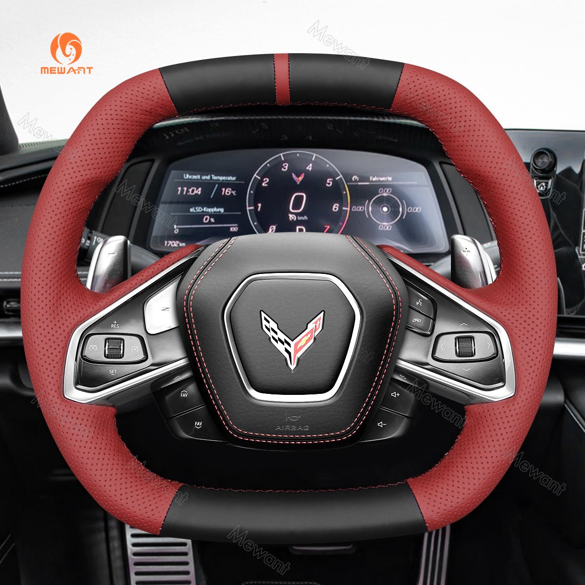 MEWANT Hand Stitch Car Steering Wheel Cover for Chevrolet Corvette (C8) 2020 - 2023 - Alcantara, Leather, Carbon Fiber, Easy Install, Non - Slip, Best Steering Wheel Cover