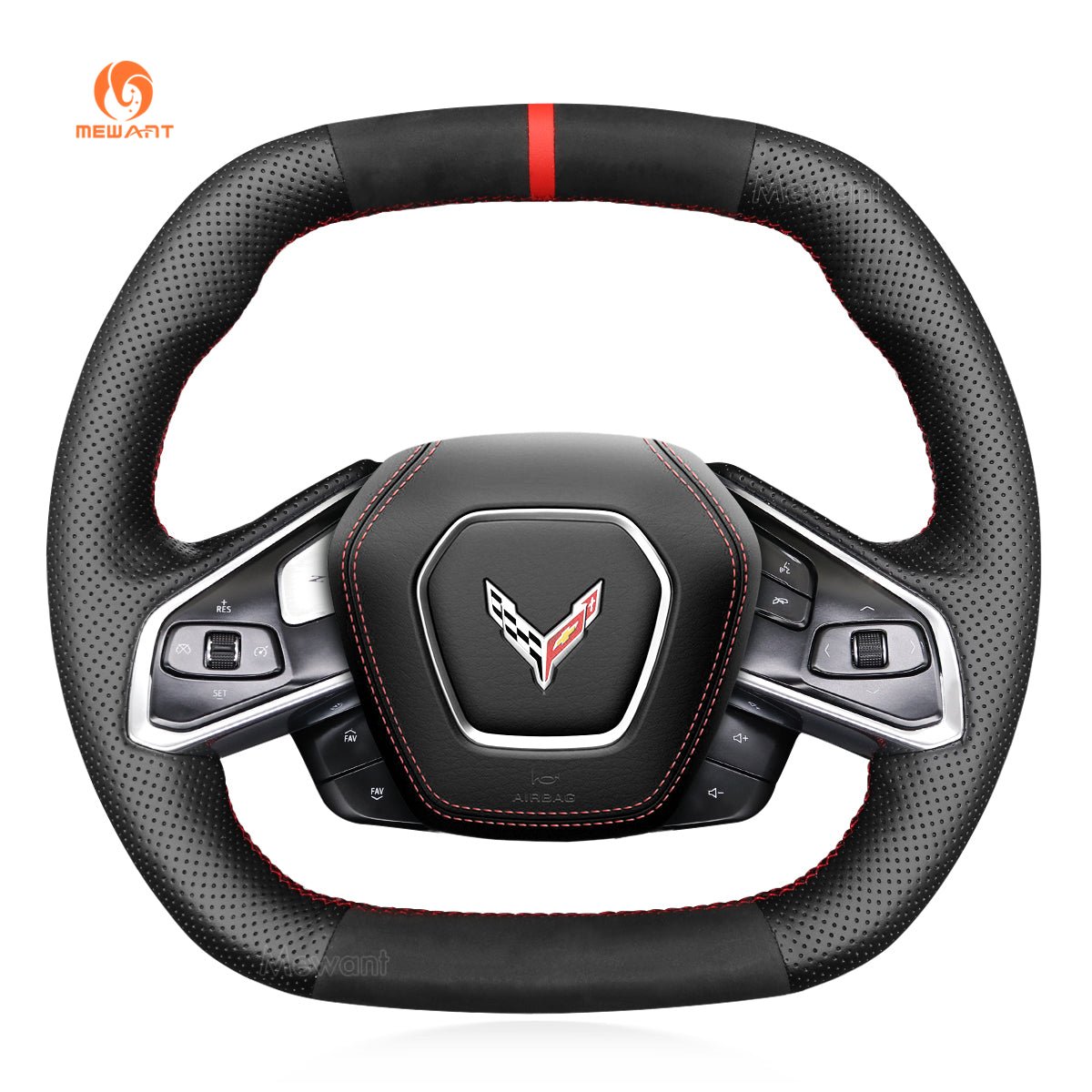 MEWANT Hand Stitch Car Steering Wheel Cover for Chevrolet Corvette (C8) 2020 - 2023 - Alcantara, Leather, Carbon Fiber, Easy Install, Non - Slip, Best Steering Wheel Cover
