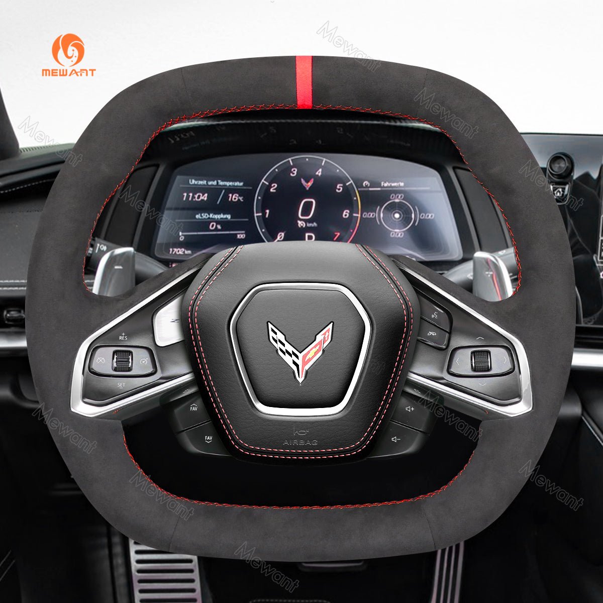 MEWANT Hand Stitch Car Steering Wheel Cover for Chevrolet Corvette (C8) 2020 - 2023 - Alcantara, Leather, Carbon Fiber, Easy Install, Non - Slip, Best Steering Wheel Cover