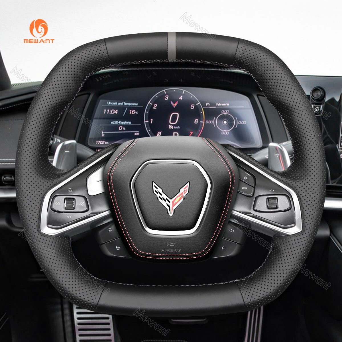MEWANT Hand Stitch Car Steering Wheel Cover for Chevrolet Corvette (C8) 2020 - 2023 - Alcantara, Leather, Carbon Fiber, Easy Install, Non - Slip, Best Steering Wheel Cover
