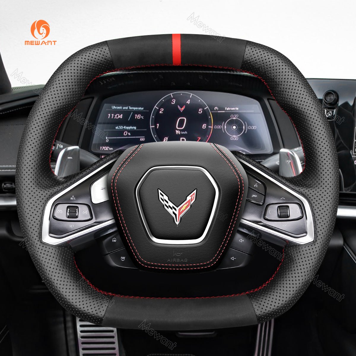 MEWANT Hand Stitch Car Steering Wheel Cover for Chevrolet Corvette (C8) 2020 - 2023 - Alcantara, Leather, Carbon Fiber, Easy Install, Non - Slip, Best Steering Wheel Cover