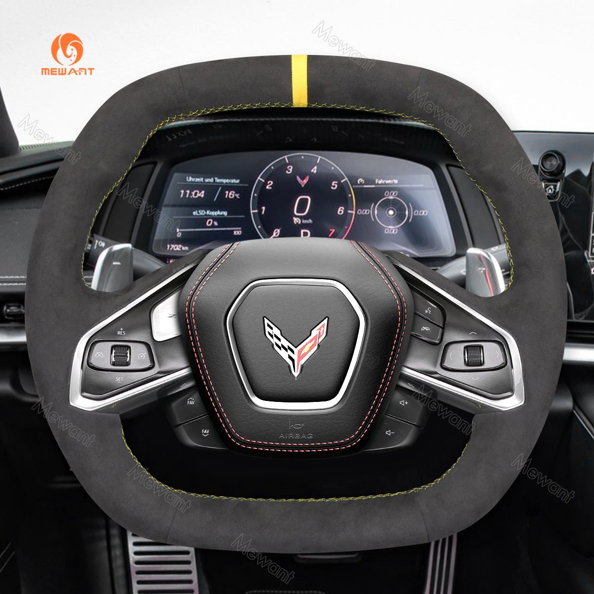 MEWANT Hand Stitch Car Steering Wheel Cover for Chevrolet Corvette (C8) 2020 - 2023 - Alcantara, Leather, Carbon Fiber, Easy Install, Non - Slip, Best Steering Wheel Cover
