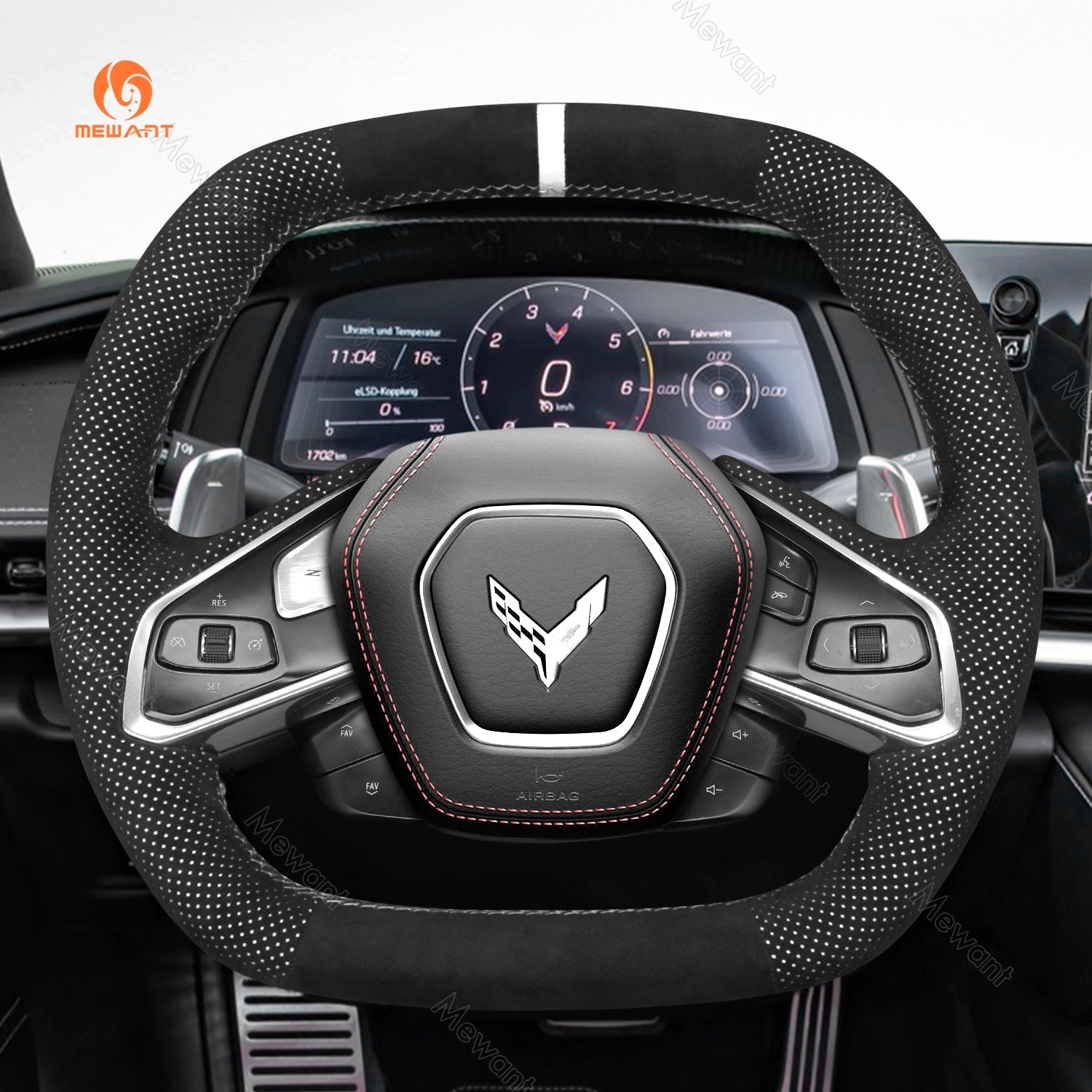 MEWANT Hand Stitch Car Steering Wheel Cover for Chevrolet Corvette (C8) 2020 - 2023 - Alcantara, Leather, Carbon Fiber, Easy Install, Non - Slip, Best Steering Wheel Cover