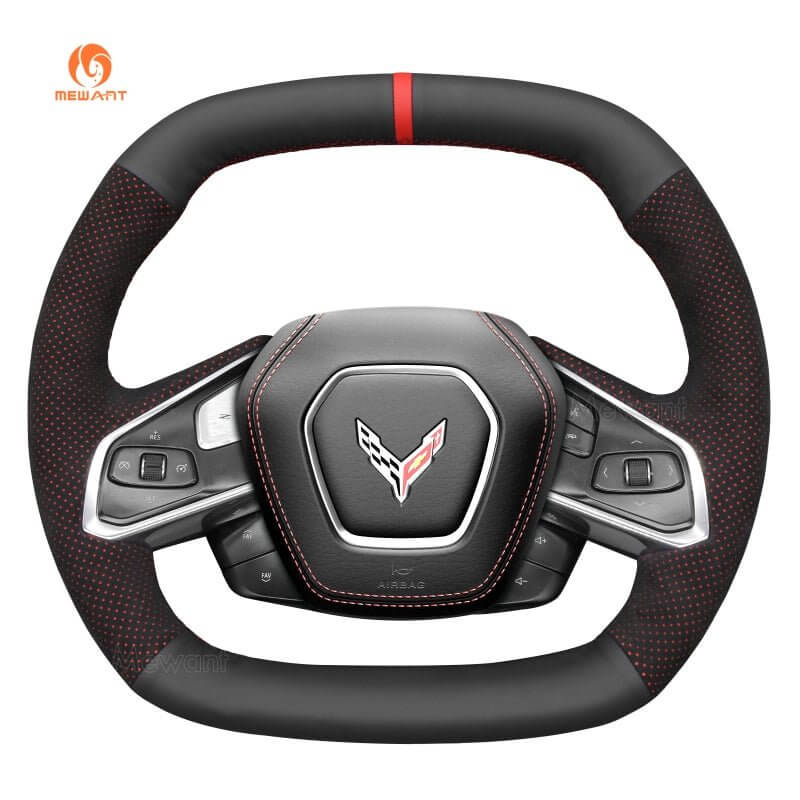 MEWANT Hand Stitch Car Steering Wheel Cover for Chevrolet Corvette (C8) 2020 - 2023 - Alcantara, Leather, Carbon Fiber, Easy Install, Non - Slip, Best Steering Wheel Cover