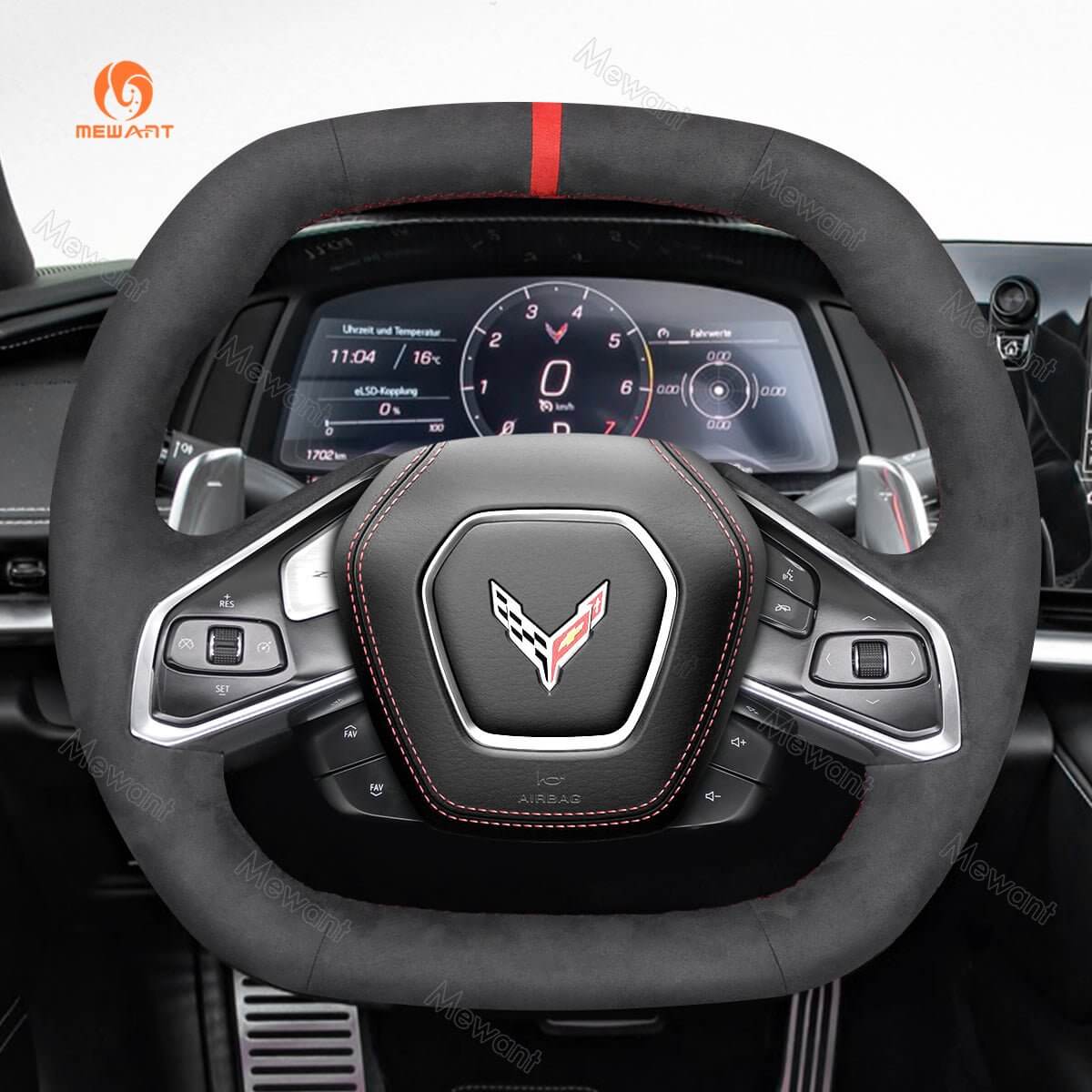 MEWANT Hand Stitch Car Steering Wheel Cover for Chevrolet Corvette (C8) 2020 - 2023 - Alcantara, Leather, Carbon Fiber, Easy Install, Non - Slip, Best Steering Wheel Cover