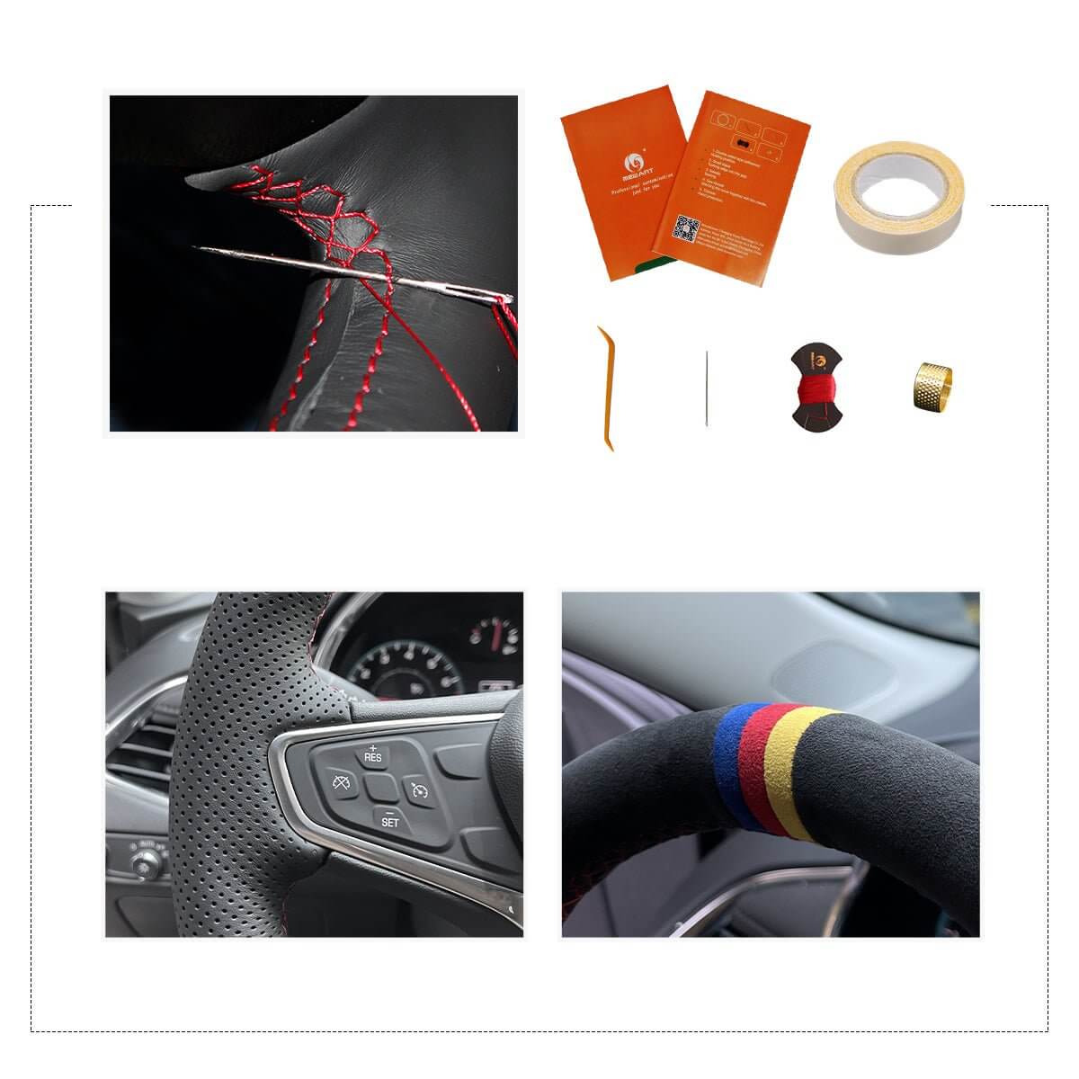 MEWANT Hand Stitch Car Steering Wheel Cover for Chevrolet Malibu 2016 - 2020 / Equinox 2018 - 2021 / for Opel Ampera - e 2016 - 2020 - Alcantara, Leather, Carbon Fiber, Easy Install, Non - Slip, Best Steering Wheel Cover