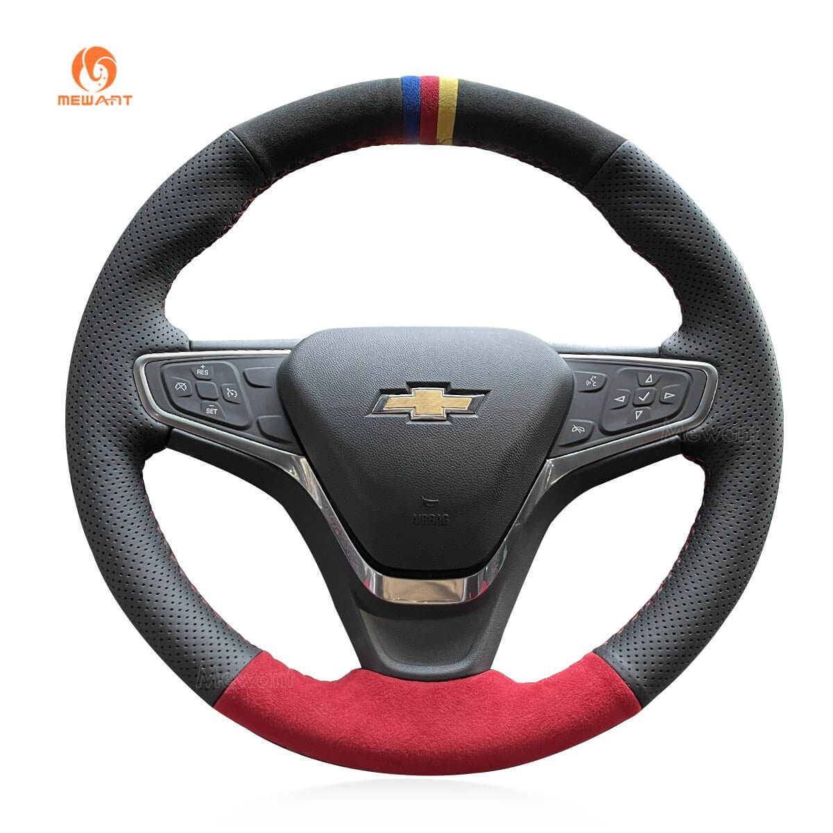 MEWANT Hand Stitch Car Steering Wheel Cover for Chevrolet Malibu 2016 - 2020 / Equinox 2018 - 2021 / for Opel Ampera - e 2016 - 2020 - Alcantara, Leather, Carbon Fiber, Easy Install, Non - Slip, Best Steering Wheel Cover