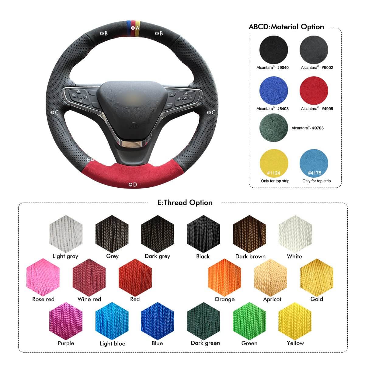 MEWANT Hand Stitch Car Steering Wheel Cover for Chevrolet Malibu 2016 - 2020 / Equinox 2018 - 2021 / for Opel Ampera - e 2016 - 2020 - Alcantara, Leather, Carbon Fiber, Easy Install, Non - Slip, Best Steering Wheel Cover