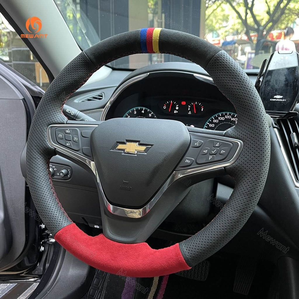 MEWANT Hand Stitch Car Steering Wheel Cover for Chevrolet Malibu 2016 - 2020 / Equinox 2018 - 2021 / for Opel Ampera - e 2016 - 2020 - Alcantara, Leather, Carbon Fiber, Easy Install, Non - Slip, Best Steering Wheel Cover