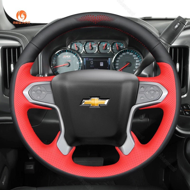 MEWANT Hand Stitch Car Steering Wheel Cover for Chevrolet Suburban Tahoe Silverado 1500 (LD) (2500/3500) (4500HD/5500HD/6500HD) - Alcantara, Leather, Carbon Fiber, Easy Install, Non - Slip, Best Steering Wheel Cover
